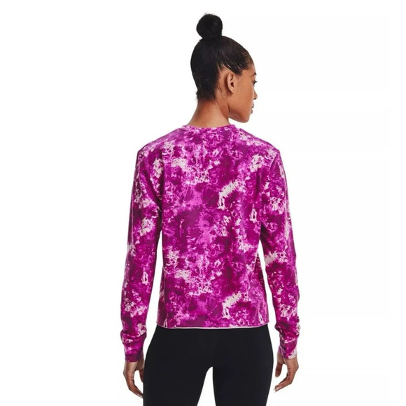 UNDER ARMOUR RIVAL TERRY PRINT CREWNECK LONG SLEEVE SHIRT Women Pink/White Large - Picture 2 of 8
